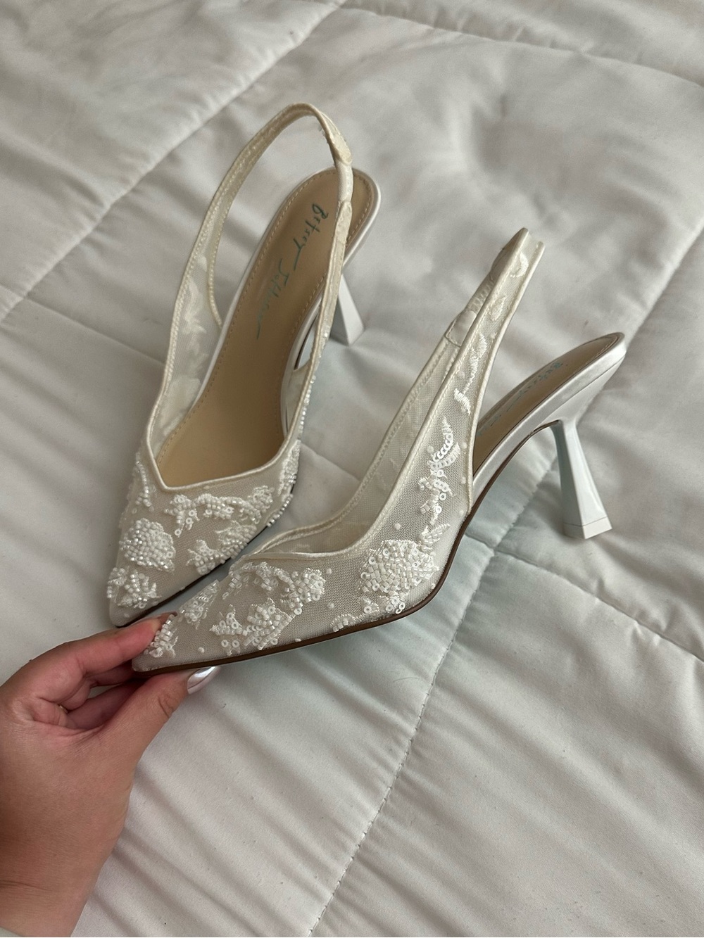 Betsey Johnson Ivory Beaded Pointed Slingback Heels - Picture 2 of 7